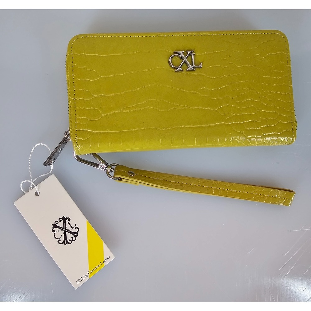 CXL by Christian Lacroix Wristlet Wallet Kara Croco Zip Accordion Green New